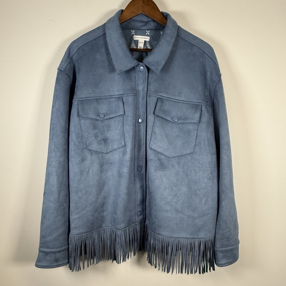 Canyon Retreat Women's Oversized Jacket Fringe Blue Size XL Western‎
